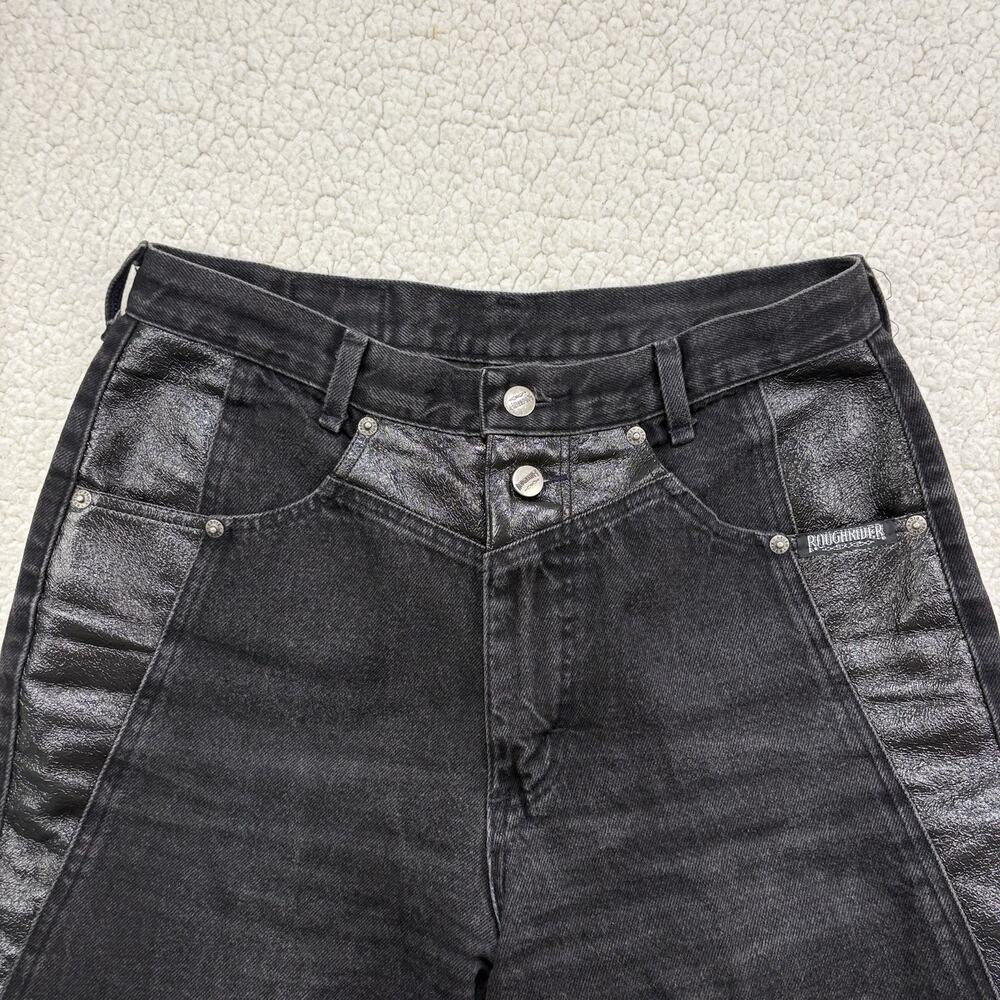 Roughrider By Circle T Vintage Western Jeans Black Faux Leather Size 13/14 80s